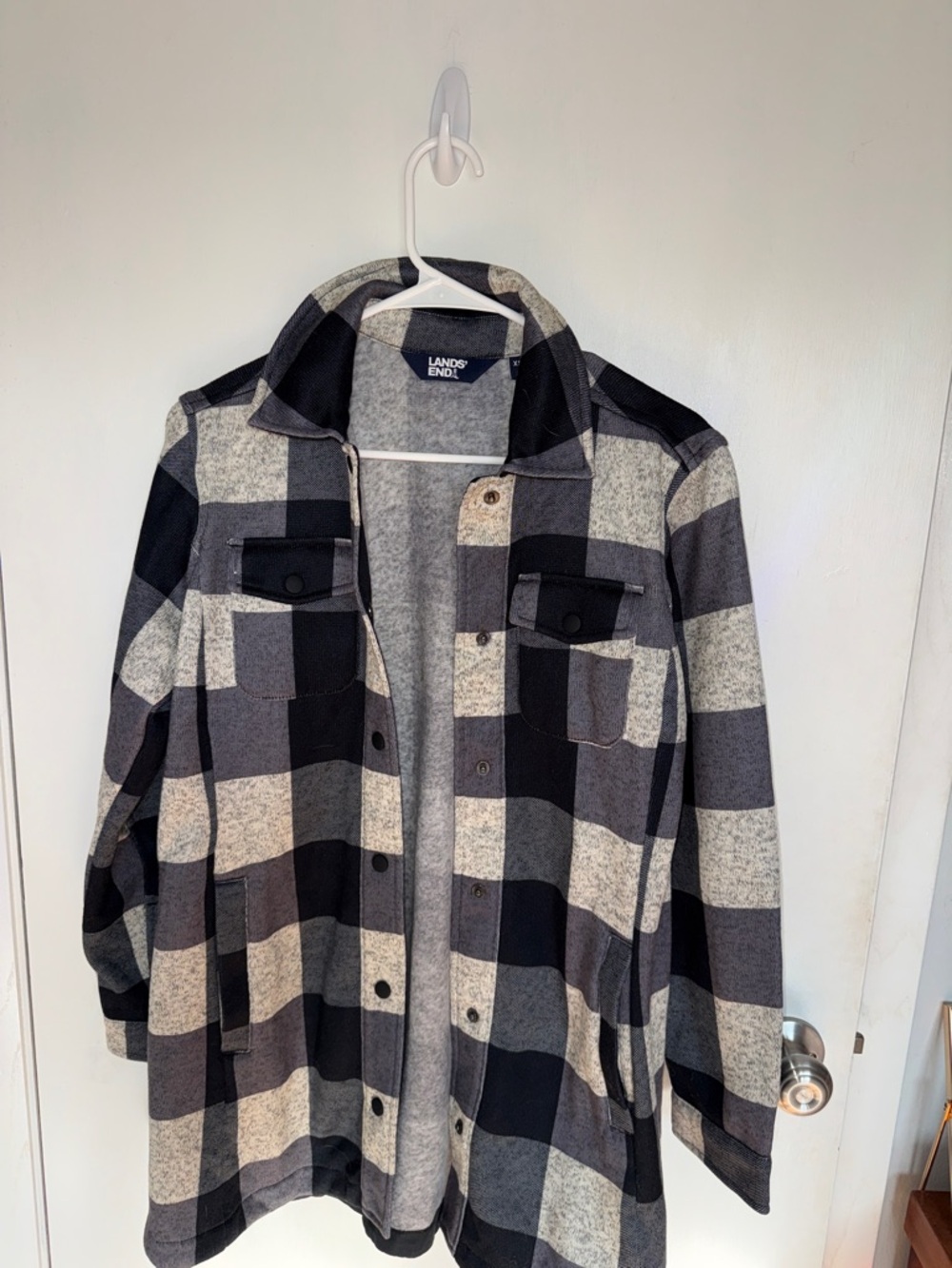 Lands' End Black and Gray Plaid Button-Front Shacket